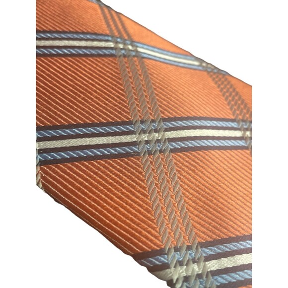 Nautica Silk Repp Tie Plaid Striped Orange Preppy Modern Career Wedding  3.25 - Picture 4 of 8